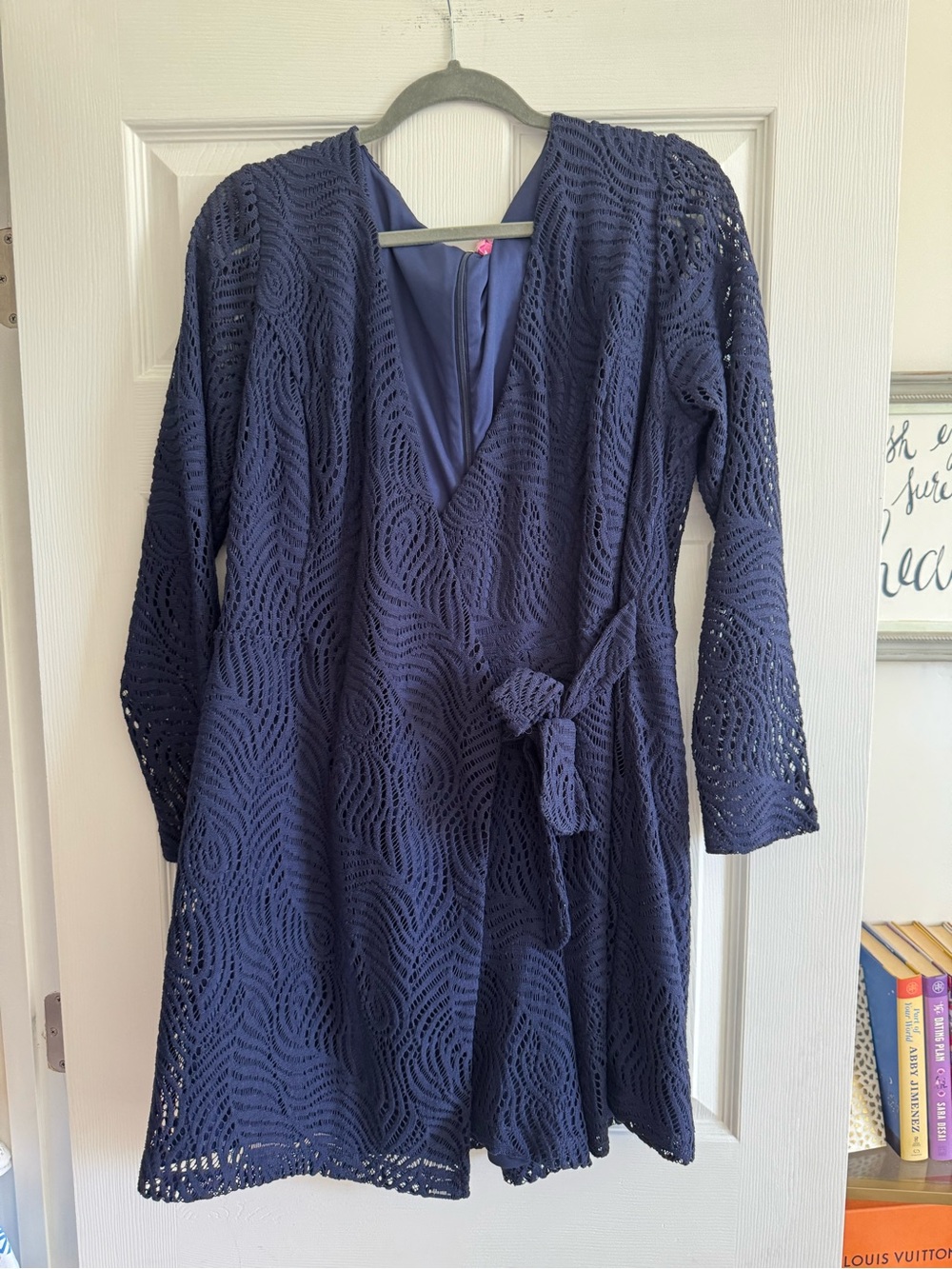 Lilly Pulitzer Navy Lace Wrap Romper with Tie Waist NWT
